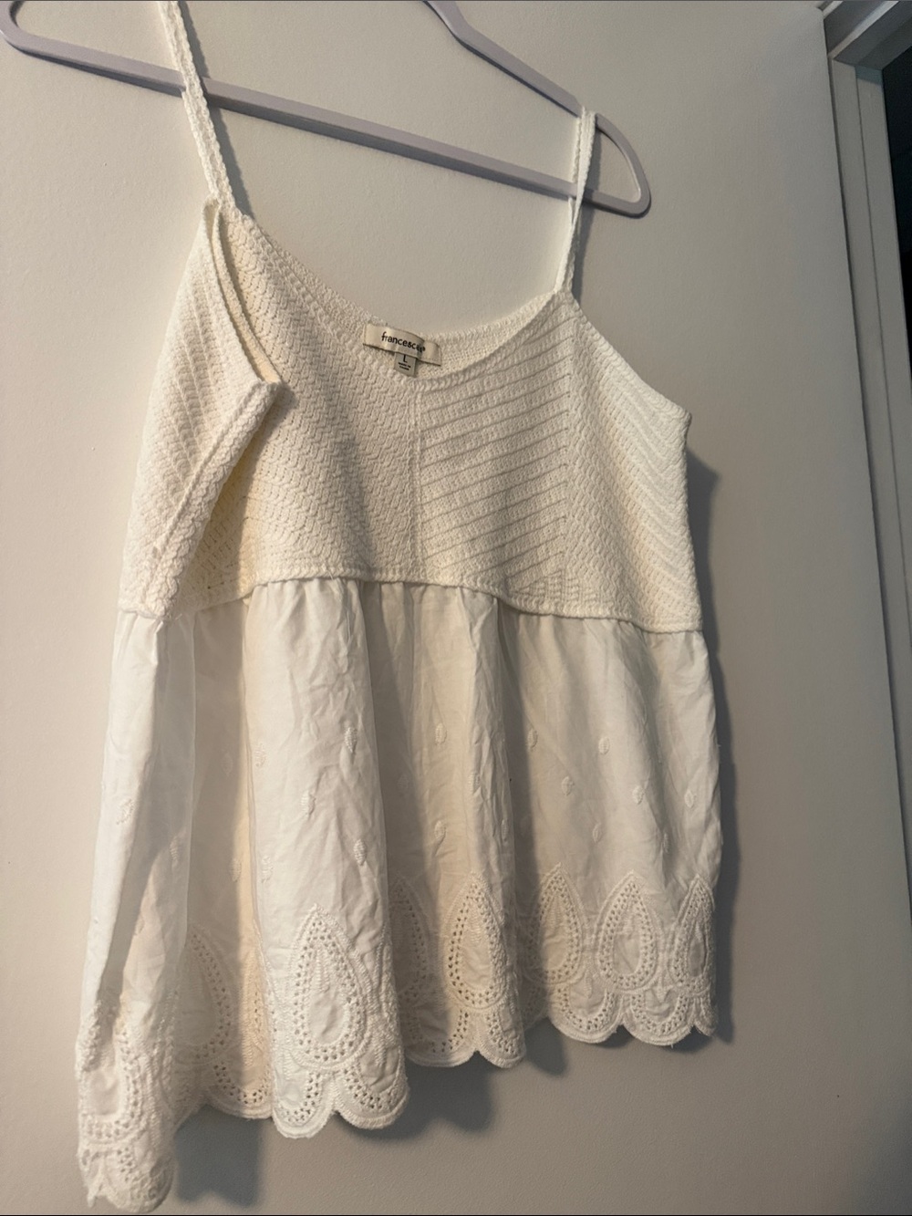 Francesca's Collections Cream/White Textured & Eyelet Camisole